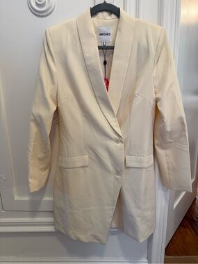 Unique 21 Cream White Longline Blazer Dress with Notch Lapel